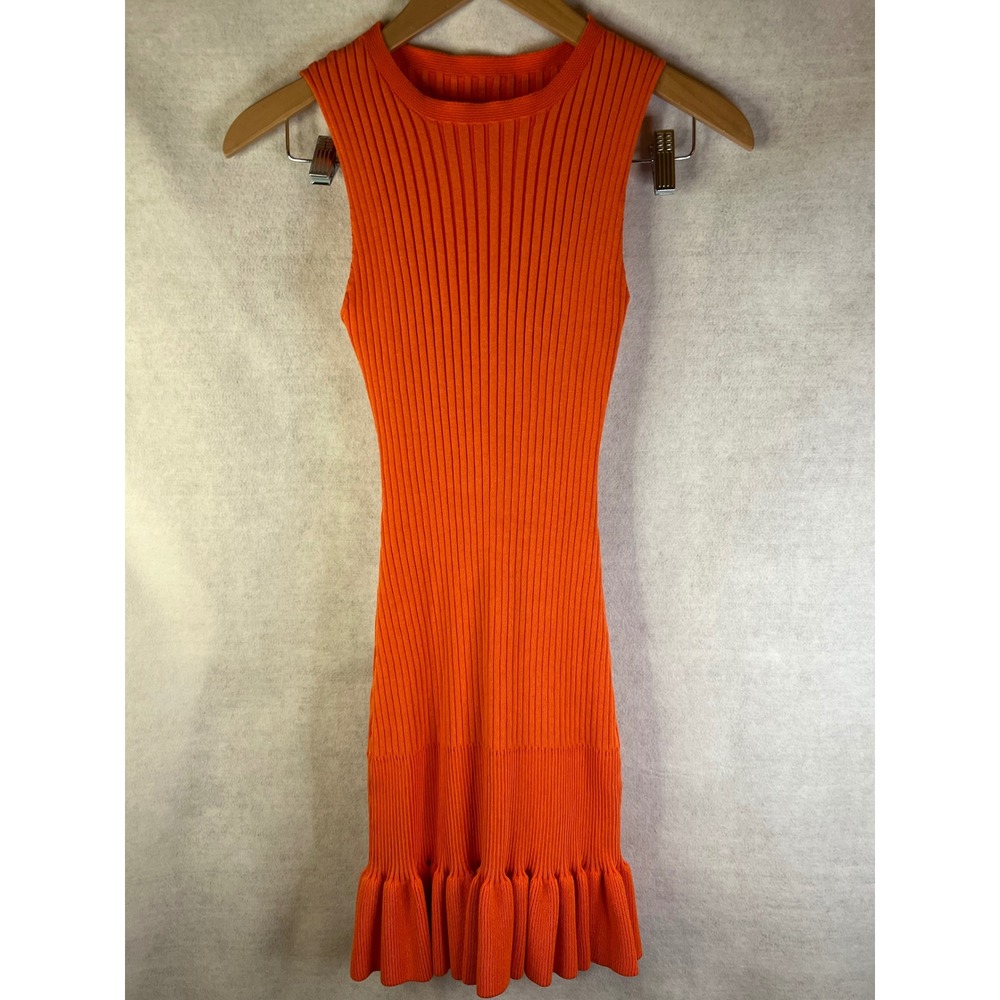 Women's orange knit dress sleeveless ruffle bottom Sz Small